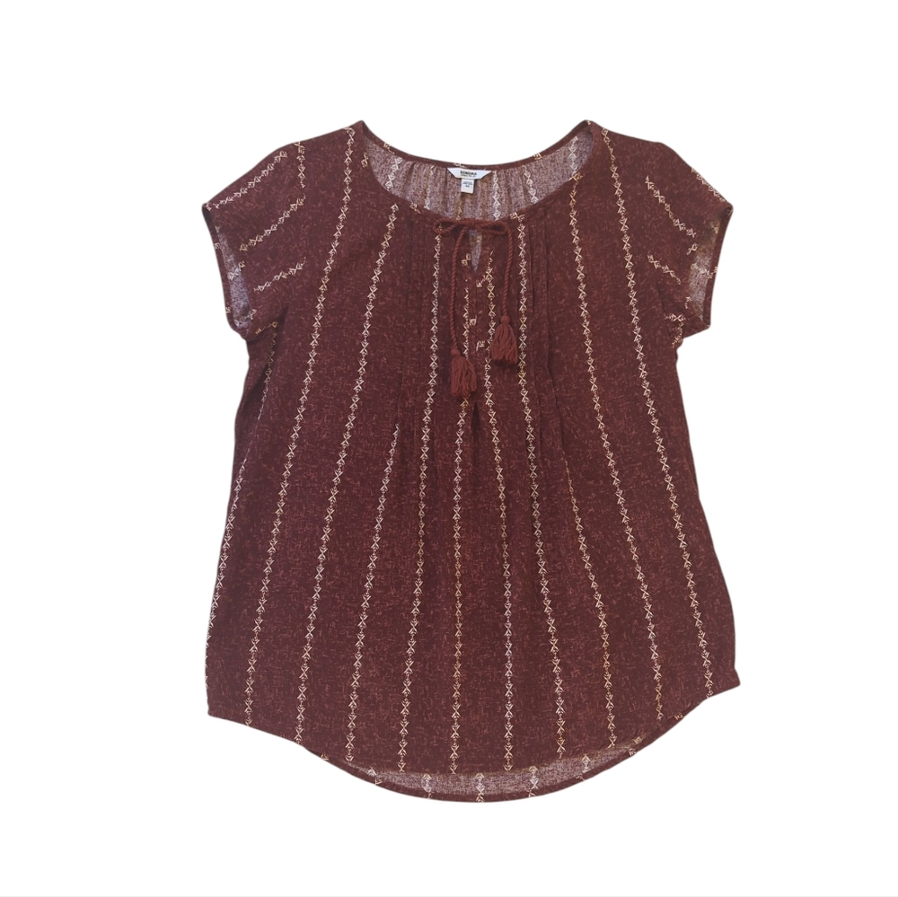 Sonoma Goods for Life Pintuck Split Neck Tassel Top MEDIUM Brown